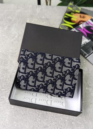 Гаманець dior жіночий гаманець діор синій текстильний конверт5 фото