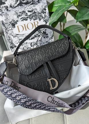 Женская сумка кристиан диор седло черный серебро christian dior