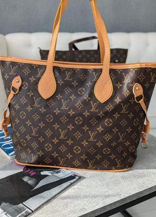 Сумка женская louis vuitton коричневый + беж ручки шопер  луи виттон