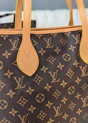 Сумка жіноча louis vuitton коричневий + беж ручки шопер луї віттон2 фото