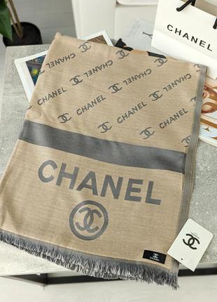 Палантин шарф, хустка chanel женський шарф ланель сіро-бежевий3 фото