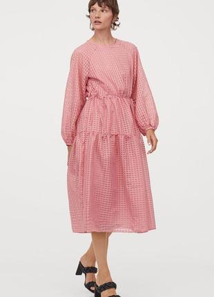 H&m новое платье сукня миди ярусами с пышными рукавами и кулиской3 фото
