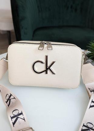 Сумка женская calvin klein кельвин кляйн кросс-боди молочный классический2 фото