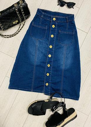 Женская стильная мягкая джинсовая юбка миди длины