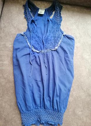 Синяя блуза легкая майка с вышивкой летняя катон chicoree