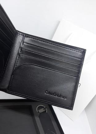 Чоловічий шкіряний гаманець портмоне з брелоком чорний7 фото