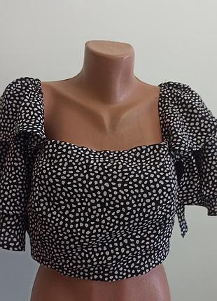 Блуза топ з воланом в горошок