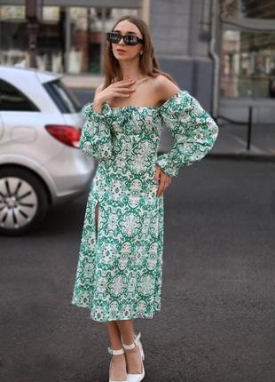 Жіноча літня сукня плаття міді літо з відкритими плечима та розрізом9 фото