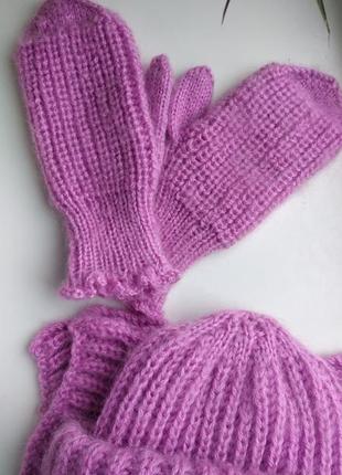 Зимний комплект шапка в стиле такори шарф и варежки4 фото