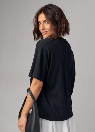 Хлопковая базовая женская футболка oversize с надписью sunday черная2 фото