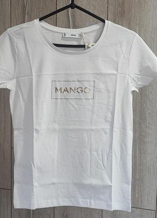 Базовая белая футболка с золотым лого mango оригинал3 фото