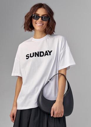 Хлопковая базовая женская футболка oversize с надписью sunday1 фото