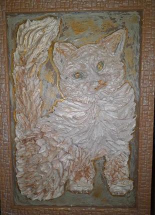 Барельєф -3д картина *кішечка* ,венеціанський перламутр,покриття лак4 фото