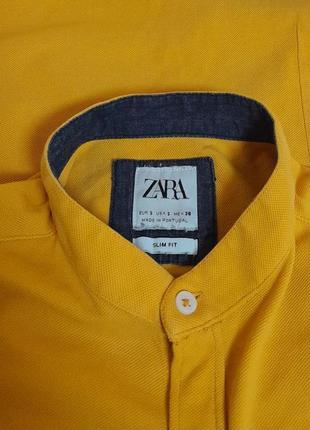 Шикарна бавовняна сорочка з короткими рукавами жовтого кольору zara slim fit made in portugal4 фото