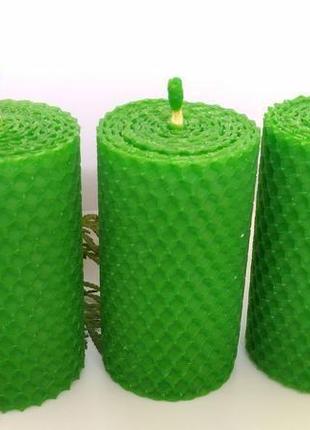 Зелені свічки із вощини, оригінальний новорічний подарунок, свічки для будинку і декору