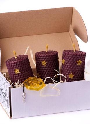 Пурпурная свеча из вощины, подарочный набор ручной работы, для декора и дома.3 фото