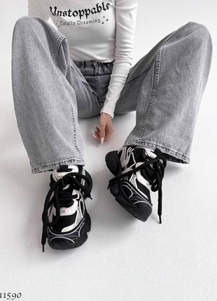 Sale - жіночі кросівки на завищеній підошві чорні вставки сітка / кроссовки снікерси8 фото