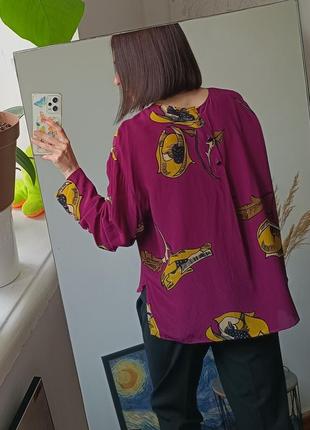 Шелковая фиолетовая блуза с принтом m/l3 фото