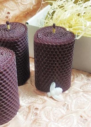 Романтичні натуральні свічки із вощини, набір з трьох свічок фіолетового кольору для дому та декору5 фото