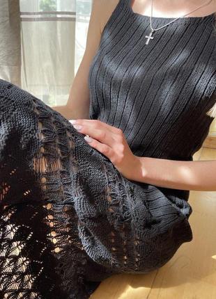 Платье вязка вязаное короткий рукав утягивающее декольте вырез квадратный плетение ажурное кружево облегающее по фигуре миди длинная7 фото