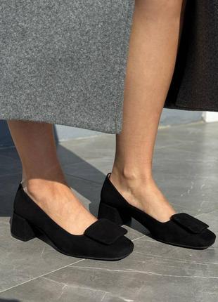 Черные велюровые туфли на невысоком каблуке 35-42 натуральный велюр замша7 фото