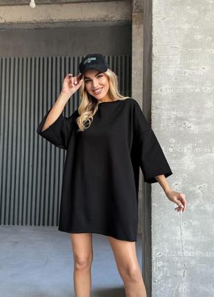 Удлиненная женская футболка оверсайз тринит хлопок черный 40-4810 фото
