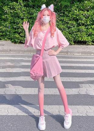 Капроновые розовые колготки градиент harajuku kawaii аниме1 фото