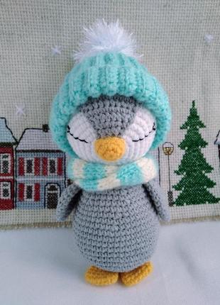 Пінгвінчик зимовий пінгвін м'який іграшка в'язана9 фото