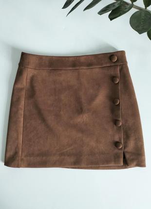 Мини юбка с пуговицами искусственный замш юбка