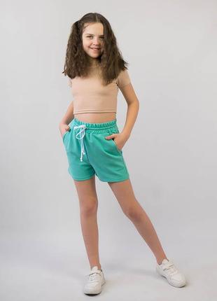 Спортивные шорты для девушек, подростковые шорты для девушек, трикотажные шорты двунитка, спортивные шорты подростковые6 фото