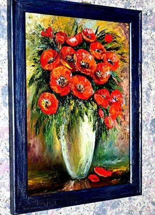 А-ля маки,пастозная живопись мастихином, в деревянной раме,25х35см