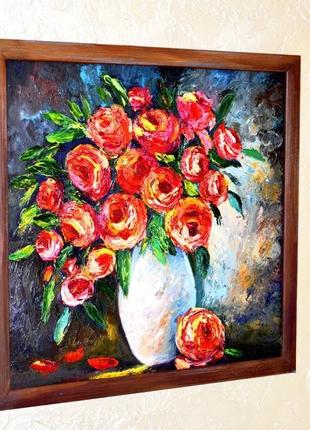 Ваза з квітами, картина у рамі 40х40см