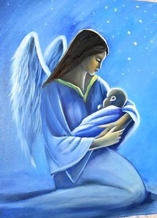 Ангел с младенцем, картина, холст, размер 40х50см3 фото