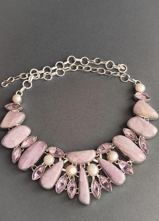 Кольє кунцит, аметист, перли. кольєз кунциту, аметисту, перлів. намисто кунцит. індія.