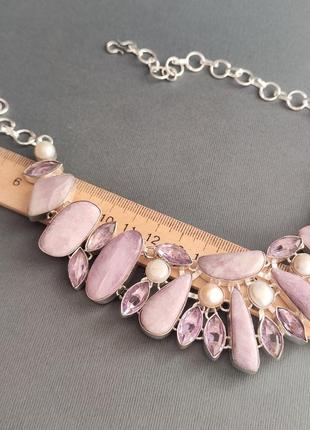 Кольє кунцит, аметист, перли. кольєз кунциту, аметисту, перлів. намисто кунцит. індія.