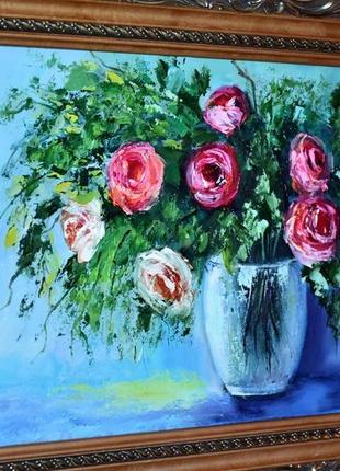 Букет троянд у вазі, живопис, 25х35 см