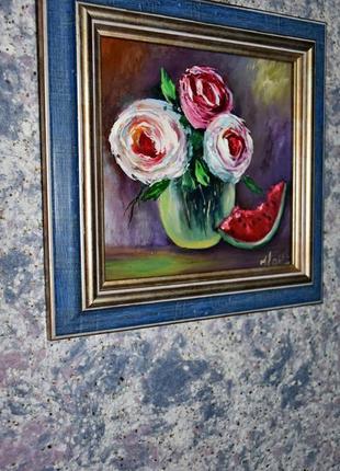 Троянди, живопис,20х20см4 фото