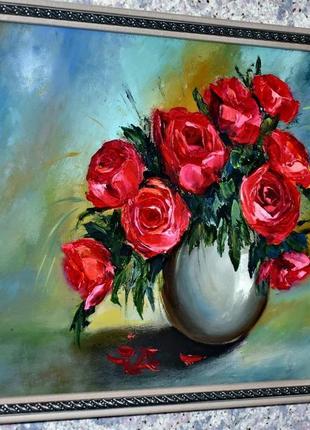 Яркий букет красных роз, оргалит,30х405 фото