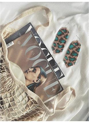 Трендовые леопардовые сережки из бисера, бежевые серьги