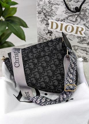 Женская сумка седло кристиан диор черная текстильная dior2 фото