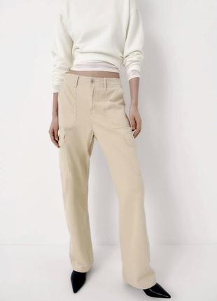 Прямые карго брюки брюки брюки с карманами zara straight beige cargo pants zara7 фото