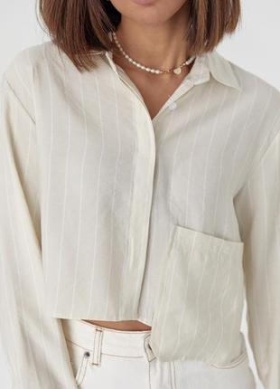 Женская трендовая пастельная укороченная рубашка с карманом2 фото
