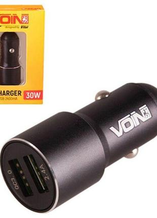 Автомобільний зарядний пристрій voin c-30207q, 2 usb qc 3.0 12...