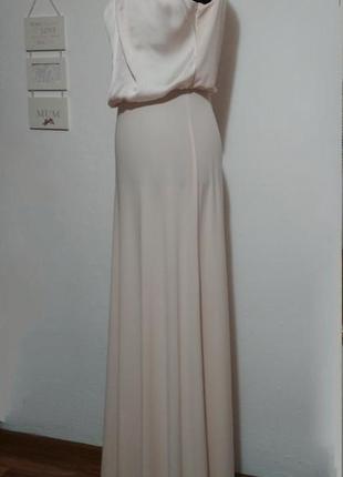 100% шелк фирменное роскошное длинное пудровое вечернее платье спереди6 фото