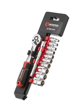 Набір головок 1/4" 4-13 мм, подовжувач, ручка з храповим механ...