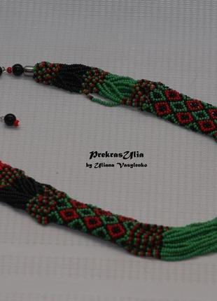 Етно-намисто вишивка в червоно-зеленому1 фото