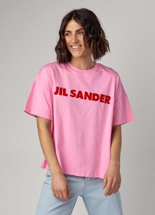 Трикотажная женская футболка с надписью jil sander.