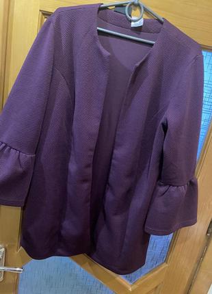 Кардиган пиджак жакет вафельной ткани баклажанового цвета1 фото
