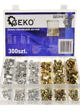 Набір алюмінієвих заклепок-гайок + сталевих 300 шт., geko g02910