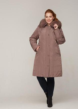 Зимняя женская розовая куртка с натуральным мехом песца